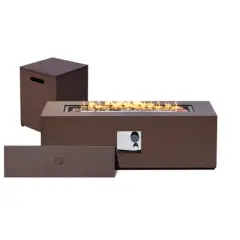 UPHA 42"  Outdoor Propane Fire Pit Coffee Table, Rectangular Patio Heater w 50,000 BTU Stainless Steel Burner, Tank Table and Rain Cover