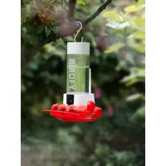 Birdfy Dual HD Camera Mounted 12" Hummingbird Feeder White: Weather-Resistant, UV-Protected, Easy to Assemble