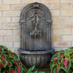 Sunnydaze 27"H Solar-Powered Polystone Florence Outdoor Wall-Mount Water Fountain