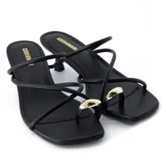 CUSHIONAIRE Maui Strappy Womens Sandals with Kitten Heels &ndash; Vegan Leather Slip On Dress Sandals for Women, Square Toe Wedding Shoes