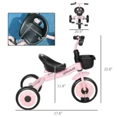 DSVIMOY Indoor Toddler Bike, Balance Bike with Basket, Kids Tricycle with Handlebar Grip for Boys and Girls, Pink, 27.8"*20.9"*22.8"