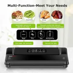 Bonsenkitchen Multi-Functional Food Vacuum Sealer with Globefish Technology for High-Speed Continuous Working, Vacuum Bags & Accessory Hose, Black