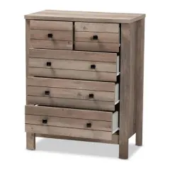 Derek Natural Wood 5 Drawer Chest Brown - Baxton Studio