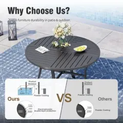 Captiva Designs 7pc Black Outdoor Dining Steel Table & Padded Textilene Swivel Chairs