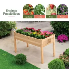 Raised Garden Bed - Elevated Wood Planter Box with Bed Liner - Planter Box with Legs for Flowers, Herbs - 200lb Capacity - 48x26.5x30 Maple99