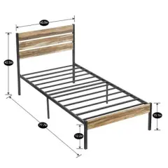 VECELO Platform Bed Frame With Rustic Vintage Wood Headboard and Footboard, Sturdy Metal Slats, No Box Spring Required