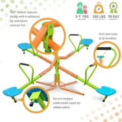 YUHAO Children Four Seats and 360 Degree Rotating Seesaw, Outdoor Toys，Age 3+ , Blue and Green