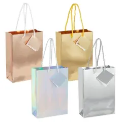 Blue Panda 20 Pack Small Paper Gift Bags with Handles with Tissue Paper for Wedding & Birthday Party, 4 Metallic Colors, 8 x 5.5 x 2.5 In