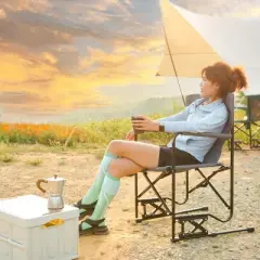 Sevobal Outdoor Portable Chairs Freestyle Rocker Camping Chair with Durable Armrests and Drink Holder for Patio and Backyard, Gray, 36.02"*4.92"*25.2"