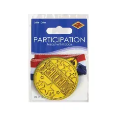 Beistle Participation Medal w/Ribbon, 30" w/2" Medal, (6/Pkg) Multicolored