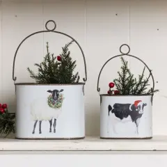 Transpac Metal Holiday Sheep and Cow Containers Set of 2 Decorative Sculptures for Christmas Multicolor Tabletop Decor