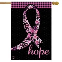 Hope Ribbon Floral House Flag Breast Cancer Awareness 28" x 40" Briarwood Lane