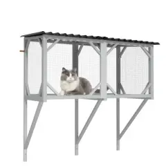 Akoasm 44.5 in. W Large Indoor Wooden Cat Cage with Bug Proof For Sunbathing, Napping & Overlooking-Gray