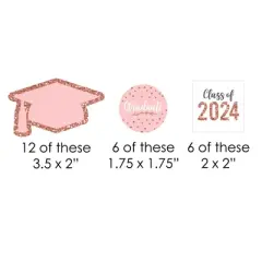 Big Dot of Happiness Rose Gold Grad - Paper Straw Decor - 2024 Graduation Party Striped Decorative Straws - Set of 24