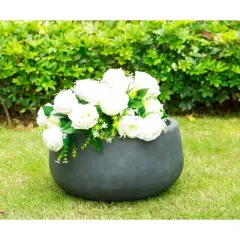 8" Lightweight Concrete/Fiberglass Elegant Bowl Indoor/Outdoor Planter Charcoal Gray - Rosemead Home & Garden, Inc.