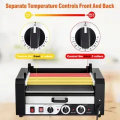 Electric 18 Hot Dog Sausage 7 Roller Grill Cooker Warmer Machine