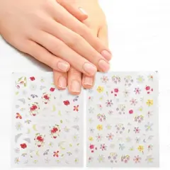 Unique Bargains Self-Adhesive Floral Pattern Nail Art Stickers White Red 2 Pcs