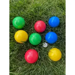 Markwort Lawn Bocce Ball Set &ndash; 9-Piece Set with 2 Balls Each in Blue, Green, Red & Yellow + White Jack Ball