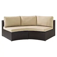 Catalina Outdoor Wicker Round Sectional Sofa  - Sand - Crosley