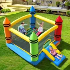 Costway Inflatable Bounce House Kids Jumping Castle w/ Slide&Ocean Balls Blower Excluded