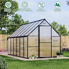8x12ft Aluminum Greenhouse Kit with Polycarbonate Panels - Quick Setup, Adjustable Roof Vent & Weather-Resistant Design
