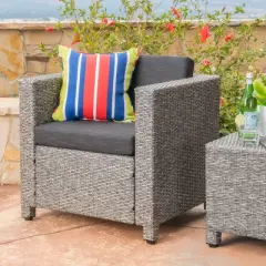 Puerta Wicker Club Chair - Mixed Black/Dark Gray - Christopher Knight Home: Weather-Resistant Patio Furniture