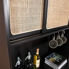 Groveholme Tall Buffet Cabinet with Storage Black/Natural - Aiden Lane