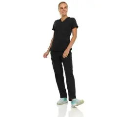 Medichic Women's Medical Scrubs Set- V-Neck with Flare Pant
