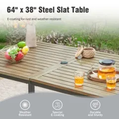Captiva Designs 7pc Patio Dining Driftwood Finished Rectangle Steel Table & Metal Arm Chairs