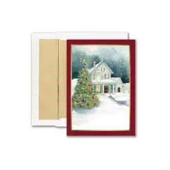 JAM Paper Christmas Cards & Matching Envelopes Set Front Imprint House Scene 6935187