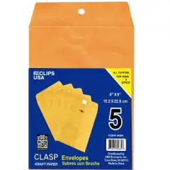 Manila Clasp Envelope, 6x9, 5 Pack (48 Packs)