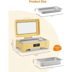 Electric Chafing Dish, 9QT Full Size Touch Screen Chafing Dishes for Buffet Roll Top Set Food Servers and with Glass Lid for Catering, Parties