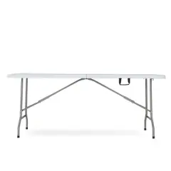 JOMEED UP041 6 Foot Long Portable Plastic Folding Multipurpose Utility Picnic Table with Powder Coated Steel Legs and Built In Carry Handle, White