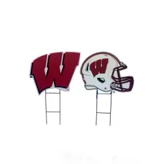 NCAA Wisconsin Badgers 2pk Logo and Helmet Garden Stake Set