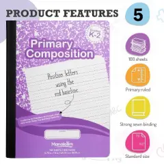 Manaloom Primary Composition Notebook Grades K-2, 100 Sheets - 9.75" x 7.5" - 5 Pack