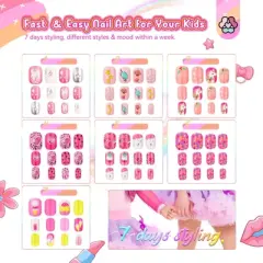 SAVILAND Kids Press On Nails for Girls 8-12 Years, 168PCS Colorful Short Square Fake Nails with Strong Adhesion - Christmas Gift Set.