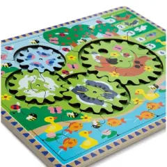 Melissa & Doug Wooden Animal Chase Jigsaw Spinning Gear Puzzle &ndash; 24pc
