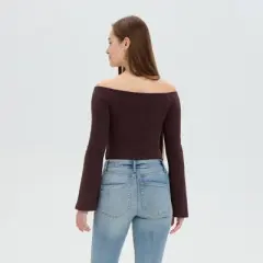 Women's Bell Long Sleeve Off the Shoulder Ruched Tie-Front Top - Wild Fable&trade;