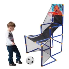 Topteng Basketball Football Hockey Set for Kids: 3-in-1 Workout Game with Hoop Goal Net