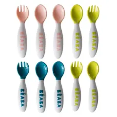 Beaba Baby 2nd Stage Ergonomic Baby Cutlery, Set of 10 (6 Spoons + 4 Forks)