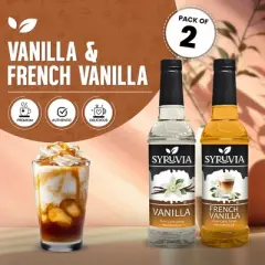 Syruvia Coffee Flavors Variety Pack: Vanilla & French Vanilla 25.4 fl oz Syrup