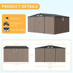 Acekool 10x12 FT Metal Outdoor Storage Shed, Lockable Doors, Windows, Sloped Roof, Warm Gray, for Garden Patio Lawn
