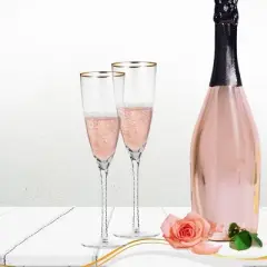 Berkware Luxurious Long Twisted Stem Champagne Flutes with 14k Gold Rim - 10.6oz