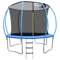 Racxily 12ft Foldable Trampoline for Adults with Handrail - 400lb Capacity, Blue Round Fitness Rebounder, Compact & Portable Home Workout