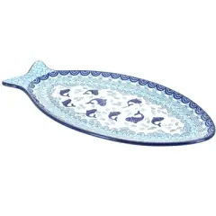 Blue Rose Polish Pottery E19 Ceramika Artystyczna Medium Fish Platter