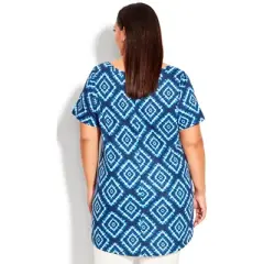 Women's Plus Size Swing Trim Print Top - blue tie dye | AVENUE