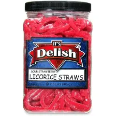 Sour Strawberry Licorice Straws by It's Delish, 2.5 LBS (40 Oz) Jumbo Container