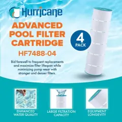 Hurricane 4 Pack HF7488-04 Advanced Pool and Spa Filter Cartridge Replacement for PA106, Unicel C-7488, Filbur FC-1226, White