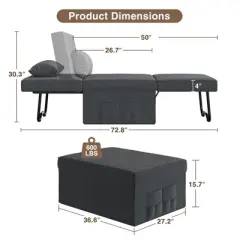 4 in 1 Sleeper Chair, Convertible Sleeper Sofa with Ottoman, Adjustable Backrest