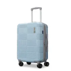 American Tourister NXT Checkered Hardside Carry On Spinner Suitcase - Pale Blue/Elemental Blue: Lightweight ABS Shell, 8-Wheel Spinner
